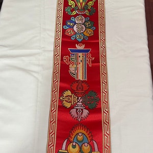 Tibetanisches buddhistisches Glückssymbol, Mantra Seidenbrokat Wandbehang / Banner / handgefertigt in Nepal / Kalachakra / Dorje