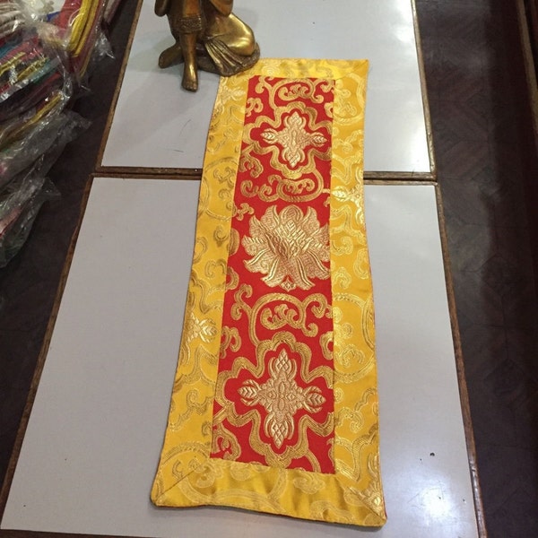 Tibetan Buddhist Red Lotus Design silk brocade table Mat / runner altar / Shrine cover / cloth / Free Shipping