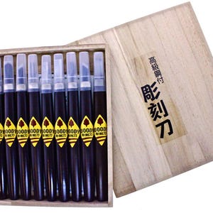 Michihamono 10点セット 日本製 木彫り 基本木彫りツールキット 木工用ゴッジ＆ノミセット 木箱付き 木彫り用