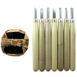 Juego de herramientas para tallado en madera Suncraft Maruichi, con barra de bambú y 7 cinceles y gubias para tallar madera, para carpintería.