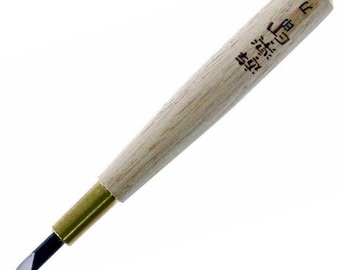 Michihamono Japanese Hanko Stone Carving Tool 4mm Skew Angled Corner Flat Chisel, with Wooden Handle, to Carve Corners & Smooth Out Surface