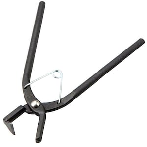 May include: Black metal pliers with a spring-loaded handle. The pliers have a small, sharp cutting edge.