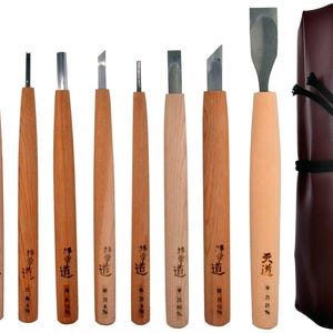 Michihamono Woodworking 9 Piece Woodcarving Tools Gouges & Chisels Starter Set, with Leather Case, for Wood Carving