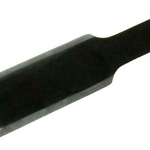 May include: A black metal chisel with a bevelled edge and a handle.