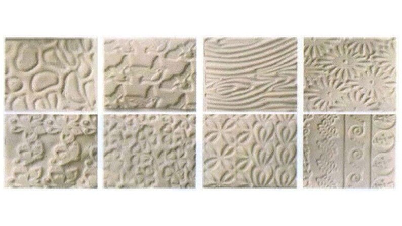 PMC Precious Metal Clay Silver 8 Piece Embossed Patterned Plastic Textured Tiles, for Texturing & Decorating Silver Clay Jewelry image 3
