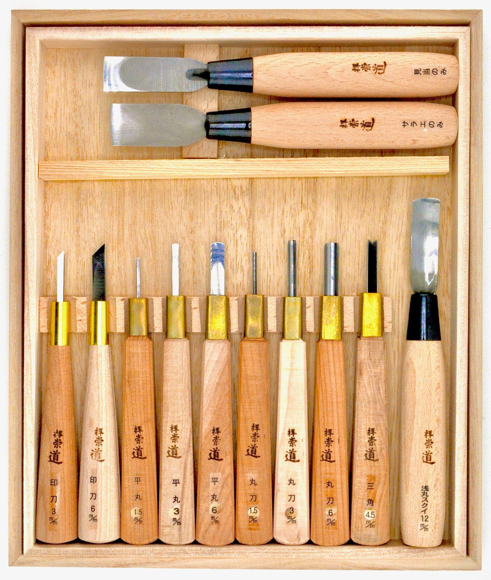 Gouges On Cardboard Box Michihamono 12 Piece Japanese Premium Woodblock Printing Tools Wood ...