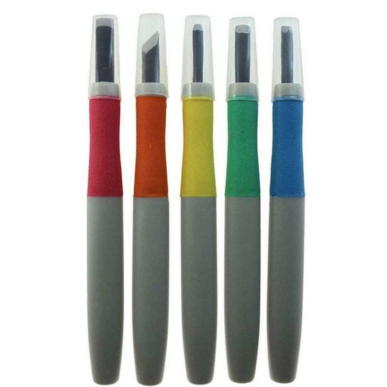 Juego de herramientas básicas para tallar madera Michihamono de 5 piezas con código de colores: gubias y cinceles japoneses para trabajar la madera, con mango de goma. imagen 1