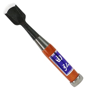 Gubia en U Yoshihiro de 24 mm de boca redonda para tallado de madera, cincel japonés para carpintero, con hoja de acero n.° 2 y papel blanco.