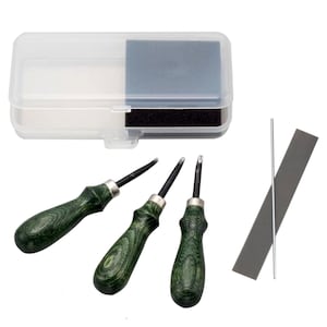 Kyoshin Elle Zestaw 3 noży Pro Edger Bevellers w rozmiarach 1, 2, 3, z etui i temperówką, do fazowania i wygładzania krawędzi skóry