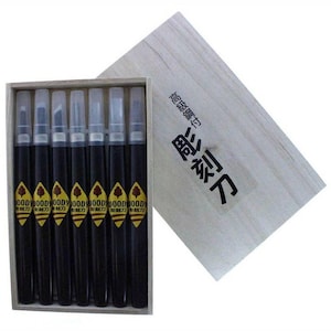 Michihamono 7点セット 日本製 木彫り 基本木彫りツールキット 木工用ゴッジ＆ノミセット 木箱付き 木彫り用