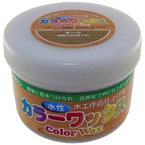 Peut inclure: Un pot rond en plastique de teinture et de finition pour bois à base d'eau appelée "Color Wax" de couleur brun clair. L'étiquette est en japonais et indique "Finition pour le travail du bois à base d'eau".
