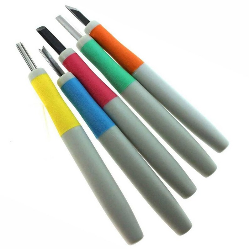 Juego de herramientas básicas para tallar madera Michihamono de 5 piezas con código de colores: gubias y cinceles japoneses para trabajar la madera, con mango de goma. imagen 2