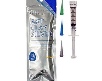 Art Clay Silver 10g Precious Metal Clay PMC Low Fire Syringe Paste Multi Nozzle, for Silver Clay Repair & Adding Patterns