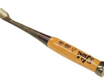 Michihamono Maru Sukui Bent U Gouge Wood Carving Socket Chisel 12mm Hand Tool White Paper Steel No. 2 Red Oak Handle for Woodworking