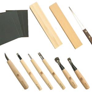 Michihamono Japanese Wood Carving Chisels Gouges Tools Set Woodworking Handmade Cutlery Kit with Box & Cloth Case to Carve Wooden Cutleries