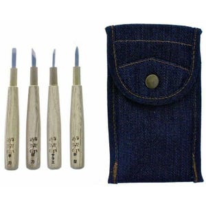 Michihamono Basic 4pcs Set Hanko Stone Carving Kit Engrave & Sculpt Chisel