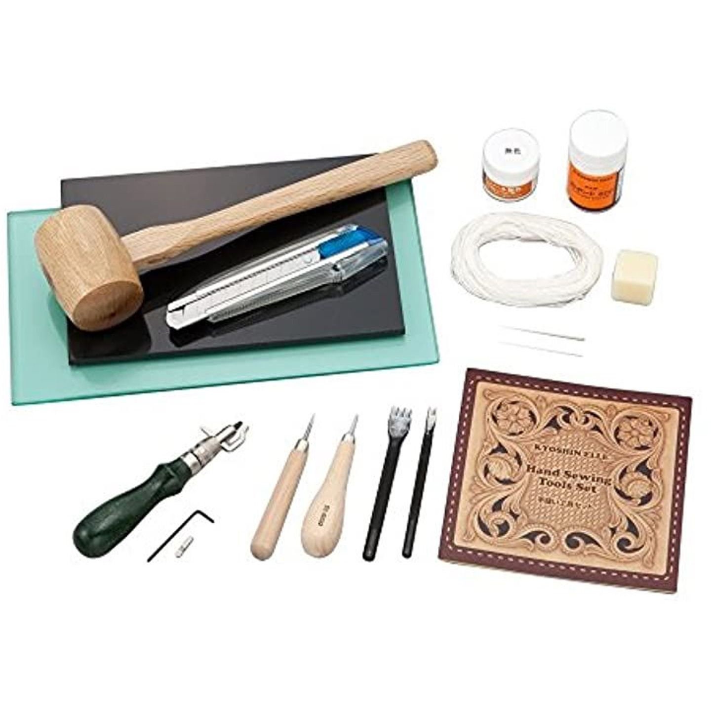 Seiwa Leathercraft Professional Hand Sewing Kit Pricking Iron Awl Thread & Needle Stitching Supplies Set, for Leather Working