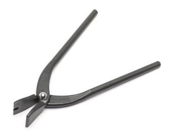 May include: A dark gray metal bonsai tool with long handles and angled jaws. The tool is designed for shaping and pruning bonsai trees. The tool is shown against a white background.