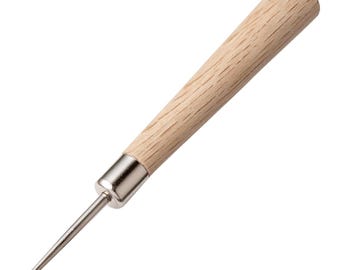Seiwa Leathercraft Tool Tapered Point Round Sewing Awl Hand Stitching Leather, with Wooden Handle, for Punching Holes in Leatherworking