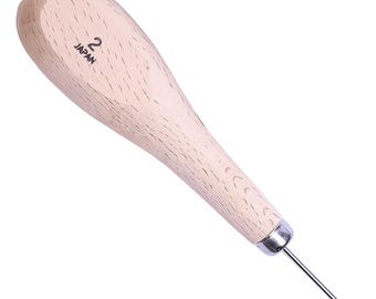 Oka Round Blade Awl No. 2 Leathercraft Sewing Tool Leather Stitching Awl 1.8mm Scratch Awl, with Wood Handle, to Pierce Holes & Mark Leather