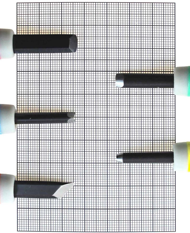 Juego de herramientas básicas para tallar madera Michihamono de 5 piezas con código de colores: gubias y cinceles japoneses para trabajar la madera, con mango de goma. imagen 3
