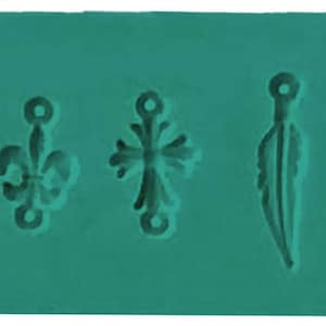 PMC Precious Metal Clay Silver 3-in-1 Molding Tool Cross Feather Pendant Silicone Mold, for Jewelry Making