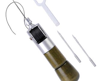Herramienta de costura para trabajos en cuero, 2 agujas, punzón para máquina de coser cuero, kit completo
