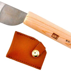 Michihamono Japanese Hijiri Leathercraft Tool 36mm Flat Straight Edge Cutting Knife, with Leather Sheath, to Cut and Skive Leather