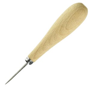 Kyoshin Elle Superior Fine Diamond Stitching Awl Hardened Steel Blade Wooden Handle for Precise Holes in Leathercraft Hand Sewing Projects