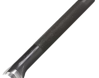 May include: A black metal leather punch tool with a textured handle.