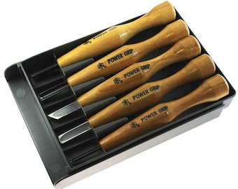 Mikisyo Power Grip Woodcarving 5-Piece Set Gouges & Chisels Wood Carving Tool Kit, with Red Beech Wood Handles, for Woodworking