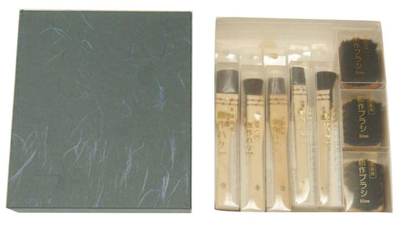 Michihamono Woodworking Tools 9-Piece Wood Carving Traditional Woodblock Printmaking Inking Brush Set, to Spread Paint & Moisten Paper image 2