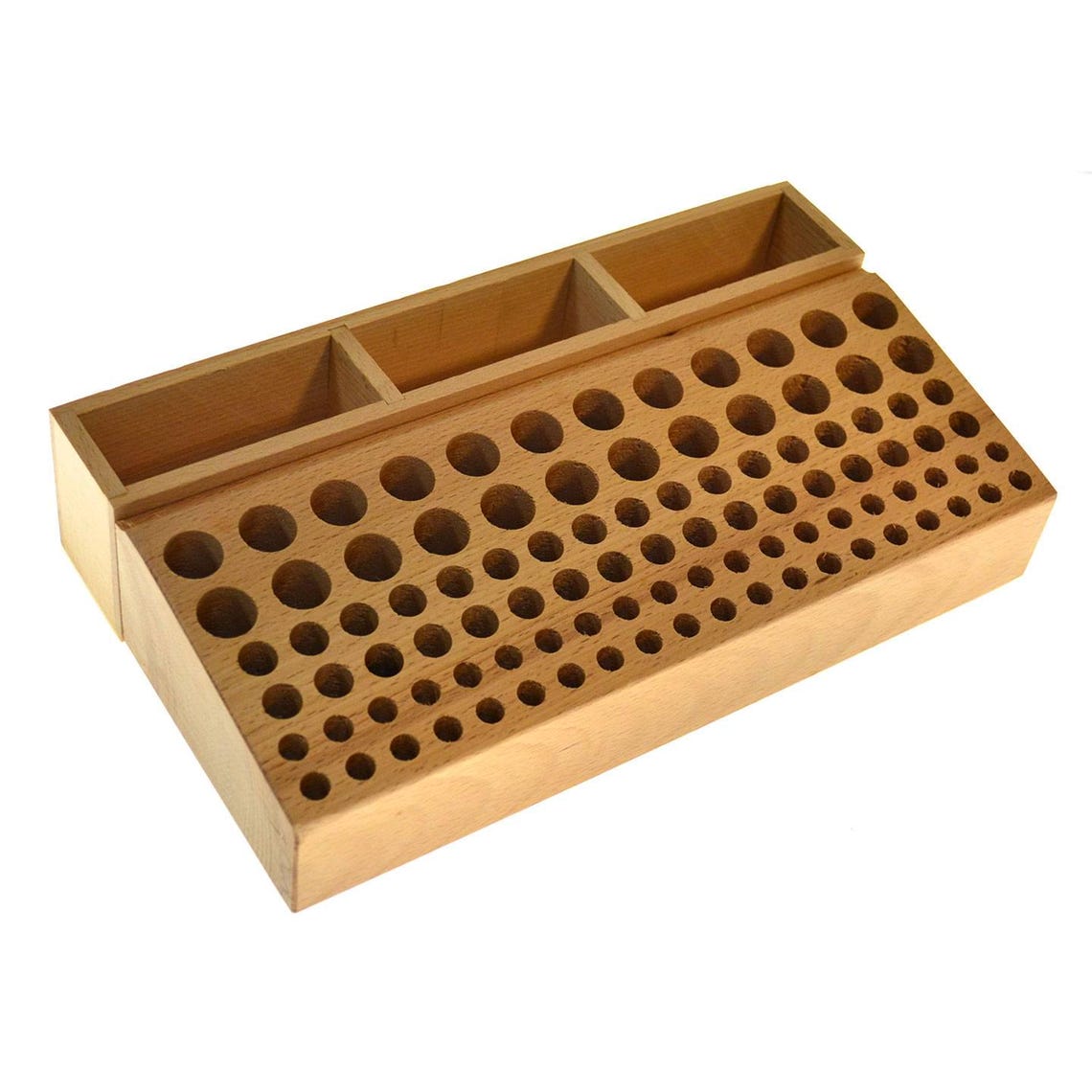 Leather Craft Tool Holder – Wooden Stand Organizer With 98 Holes & 3 Slots, For Punches, Brushes & More