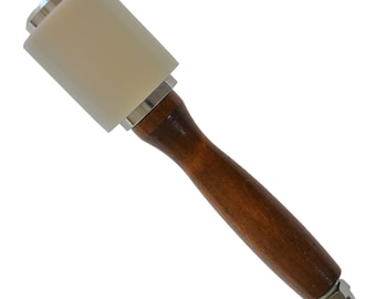 Leathercraft Tool 50x210mm Dark Brown Round Hammer Maul Mallet, with Wooden Handle and Nylon Head, for Leatherworking