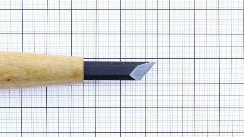Mikisyo Power Grip PMC & Wood Carving Tool 7.5mm Skew Angled Corner Chisel, with Wooden Handle, to Carve Tapered Recesses in Woodworking image 3