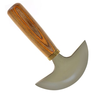 Leathercraft Leather Skiving Trimming Cutting Tool 125mm Round Head Knife,  with Wooden Handle, for Leatherworking
