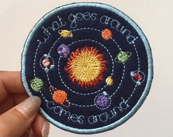 Embroidered Patch: What Goes Around Comes Around - Solar System - Glow in the dark