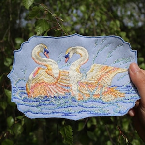 Swan Squabble Embroidered Art Patch