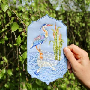 Heron Embroidered Art Patch