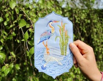 Heron Embroidered Art Patch