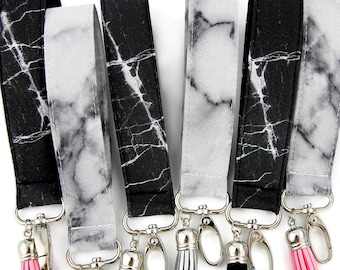 Marble Keychain Wristlet | Keychain Bracelet Gift for Her | Marble Gift | Marble Lanyard for Keys | Keychain with Tassel | Key Fob for Women