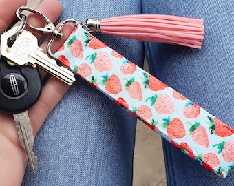 Strawberry Keychain Wristlet | Cute Key Fob | Strawberry Lanyard for Keys | Key Strap for Girls Wristlet Keychain | Gift Ideas for Friends