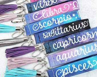 Zodiac Keychain Wristlet | Astrology Gift | Car Accessories Boho | Gemini Keychain | Scorpio Key Fob | Virgo Key Wristlet | Libra Key Strap