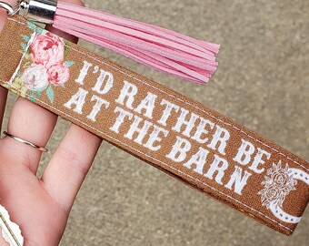 Horse Keychain | Western Key Fob | Horseshoe Accessories | Horse Gifts for Cowgirl | Equestiran | I'd Rather Be At The Barn | Horse Lover