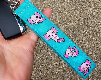 Axolotl Keychain Wristlet | Axolotl Key Fob | Axolotl Lanyard for Keys | Cute Car Accessories | Animal Lover Gifts