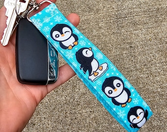 Penguin Keychain Wristlet | Penguin Gift for Her | Penguin Key Fob | Penguin Lanyard for Keys | Cute Car Accessories | Animal Lover Gifts
