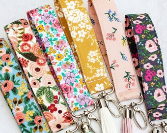 Floral Keychain Wristlet | Rifle Paper Co Lanyard for Keys | Floral Key Fob Wristlet | Car Accessories Boho | Car Keychain for Her Key Strap