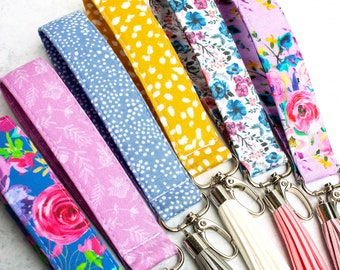 Floral Keychain Wristlet | Rifle Paper Co Lanyard for Keys | Floral Key Fob Wristlet | Car Accessories Boho | Car Keychain for Her Key Strap