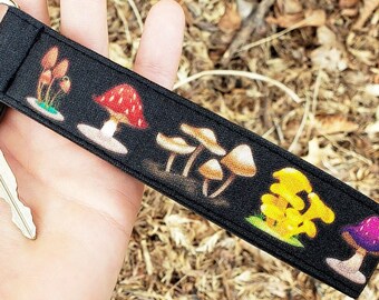 Mushroom Keychain Wristlet | Cottagecore Car Accessories | Cottage Core Nature Lover Gift | Boho Lanyard | Cute Wristlet Key Fob for Hippies