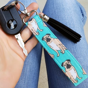 Pug Keychain Wristlet | Pug Gifts | Pug Accessories | Pug Key Fob | Pug Lover Gifts | Pug Lanyard for Keys | Pug Keyring
